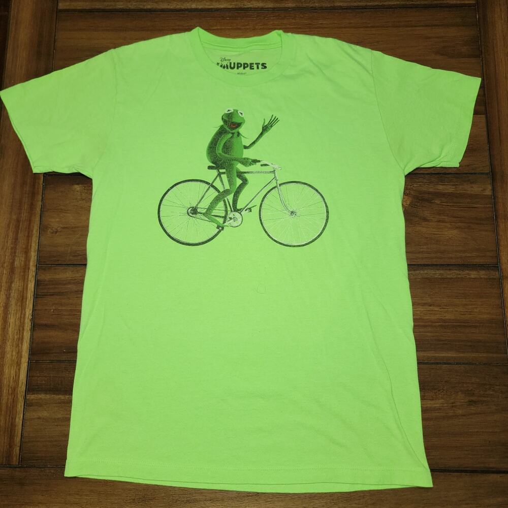 Disney The Muppets Green Unisex Tee Kermit on a Bike - Size Medium